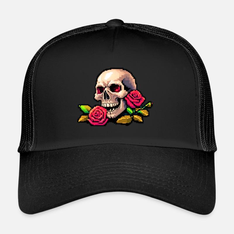 8Bit Skull - Yeux rouges - Casquette trucker - noir/noir
