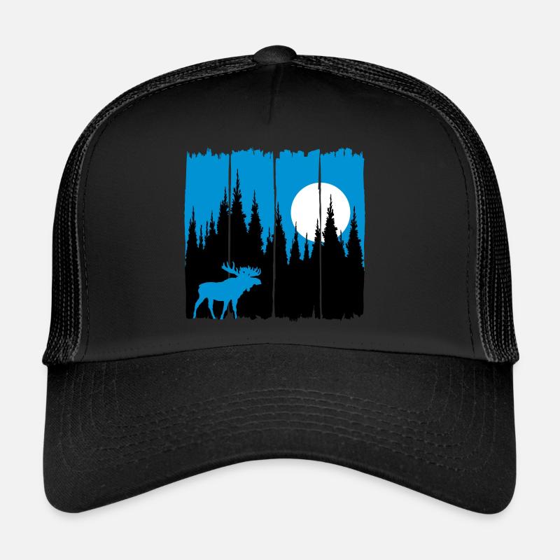 Orignal en face de la lune / soleil forestier animal cerf forestier Casquette trucker 