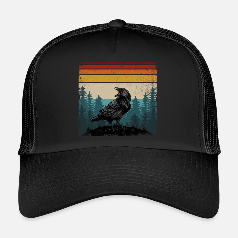 Couleurs rétro corbeau corbeau oiseau corbeau corbeau - Casquette trucker  - noir/noir