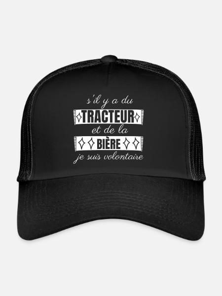 Idée cadeau tracteur et bière - Casquette trucker  - noir/noir - Devant