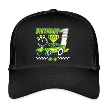 1st birthday racing car 1 year old racing driver - Trucker Cap - black/black - Front
