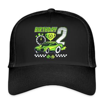 2nd birthday racing car 2 years old racing driver - Trucker Cap - black/black - Front