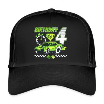 4th birthday racing car 4 years old racing driver - Trucker Cap - black/black - Front