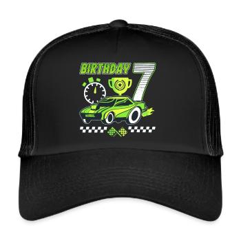 7th birthday racing car 7 years old racing driver - Trucker Cap - black/black - Front