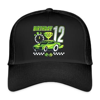 12th birthday racing car 12 years old racing driver - Trucker Cap - black/black - Front
