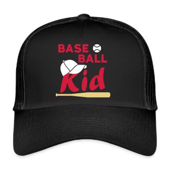 Enfant de baseball (balle de jeu, casquette, batte de baseball) - Casquette trucker  - noir/noir - Devant