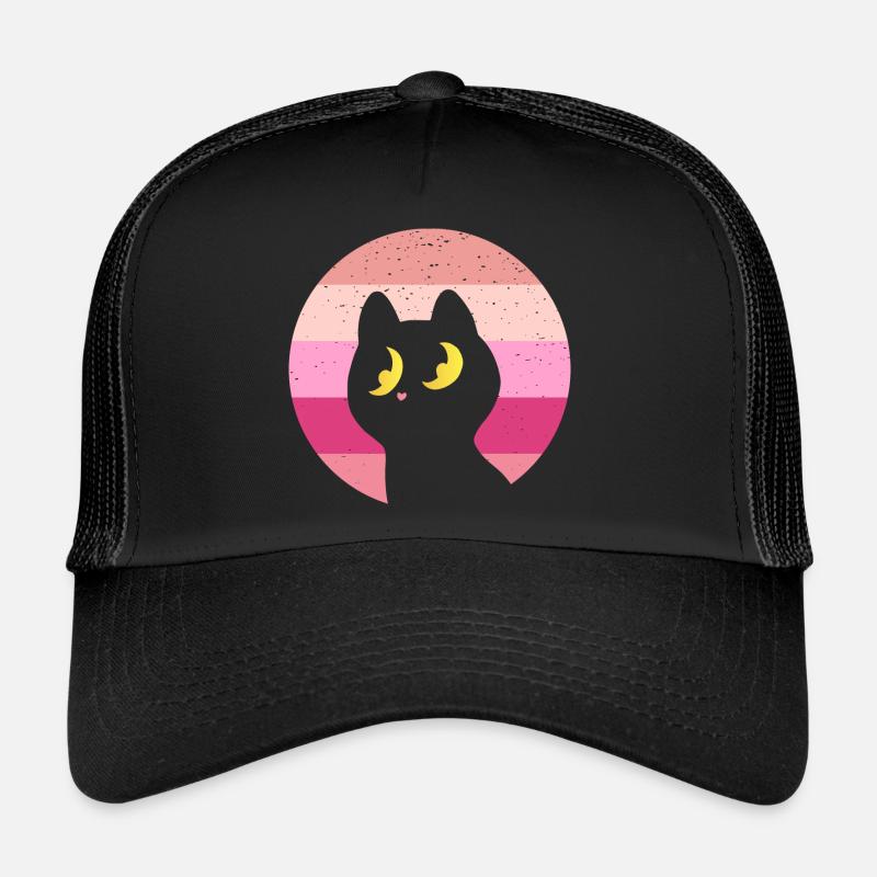 Katze Retro - Trucker Cap - Schwarz/Schwarz