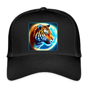 Mystical tiger head with moon - Trucker Cap - black/black - Front