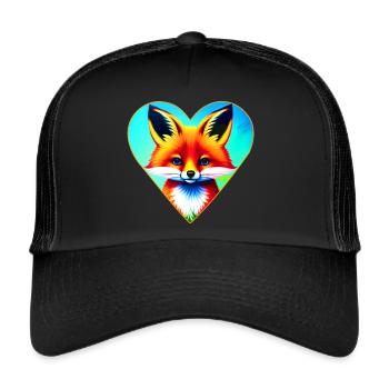 Niedlicher Fuchs in Herzform - Trucker Cap - Schwarz/Schwarz - Vorne