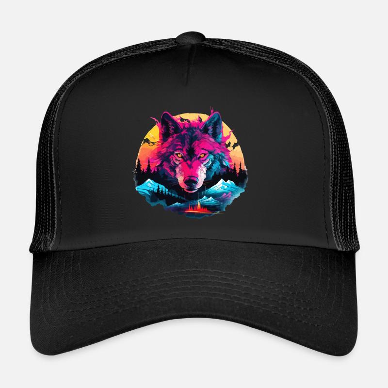 Wolf Wolf Head Wolves Wolf Pack Nature Neon Colorful Trucker Cap