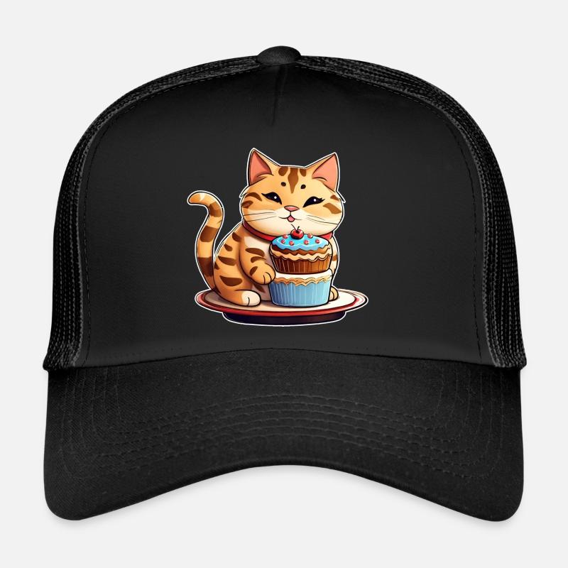 Niedliche dicke Katze mit Cup Cake - Trucker Cap - Schwarz/Schwarz