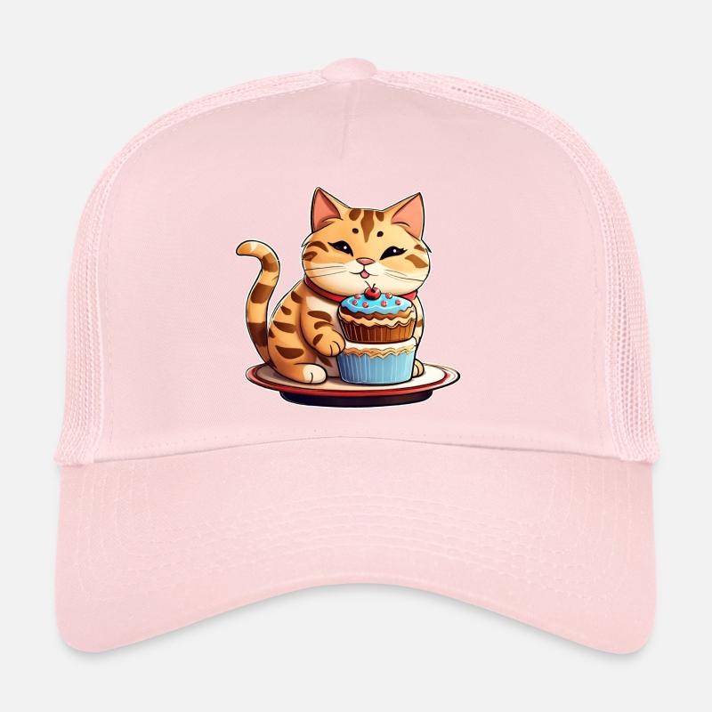 Cute fat cat with cup cake Trucker Cap