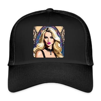 Fille colorée cool avec des lèvres roses - Casquette trucker  - noir/noir - Devant