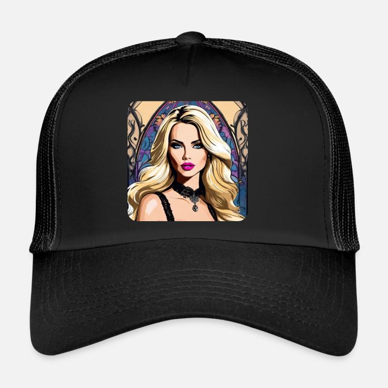 Fille colorée cool avec des lèvres roses Casquette trucker 