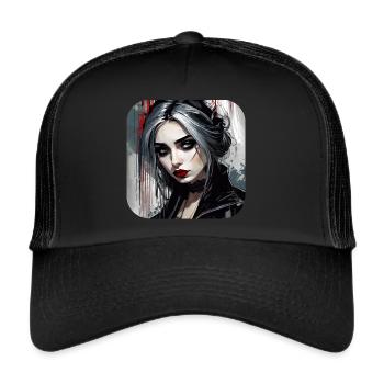 Cool gothic girl with red lips - Trucker Cap - black/black - Front