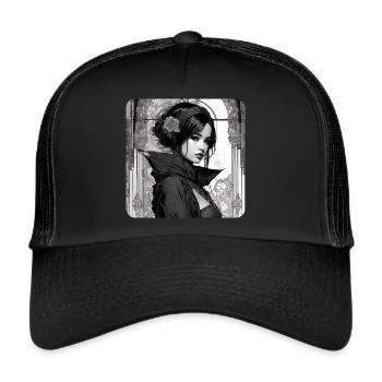 Geheimnisvolle Gothik Asiatische Frau - Trucker Cap - Schwarz/Schwarz - Vorne