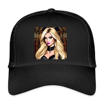 Fille colorée cool avec la bouche rose - Casquette trucker  - noir/noir - Devant