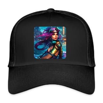 Fille cyberpunk cool avec des lunettes de soleil aviateur - Casquette trucker  - noir/noir - Devant