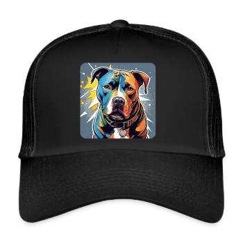 Cooler Pitbull Hund - Trucker Cap - Schwarz/Schwarz - Vorne