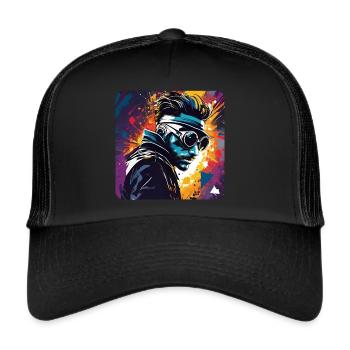 Cool steampunk man with glasses - Trucker Cap - black/black - Front