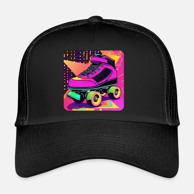 Bunter Disco Rollschuhe im Retro Style - Trucker Cap - Schwarz/Schwarz