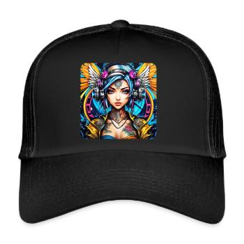Ange cyberpunk cool avec des écouteurs - Casquette trucker  - noir/noir - Devant