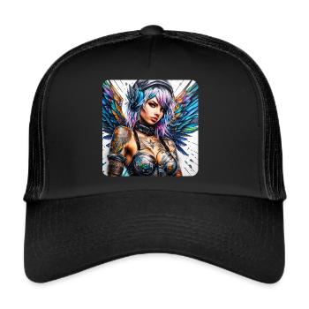 Ange cyberpunk cool avec des écouteurs - Casquette trucker  - noir/noir - Devant