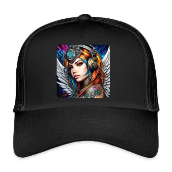 Ange cyberpunk cool avec des écouteurs - Casquette trucker  - noir/noir - Devant