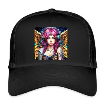 Cool cyberpunk angel with headphones - Trucker Cap - black/black - Front