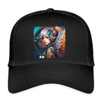 Ange cyberpunk cool avec des écouteurs - Casquette trucker  - noir/noir - Devant