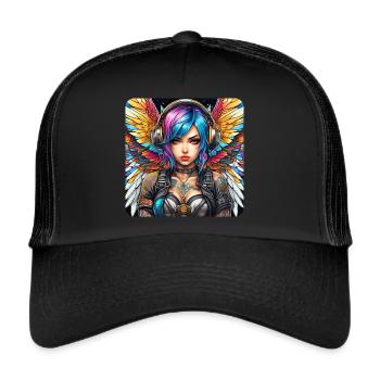Ange cyberpunk cool avec des écouteurs - Casquette trucker  - noir/noir - Devant