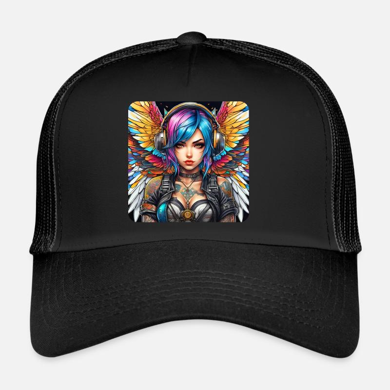 Cooler Cyberpunk Engel mit Kopfhörer Trucker Cap