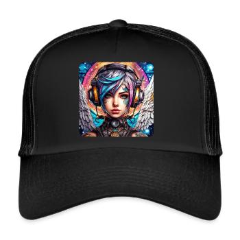 Ange cyberpunk cool avec des écouteurs - Casquette trucker  - noir/noir - Devant