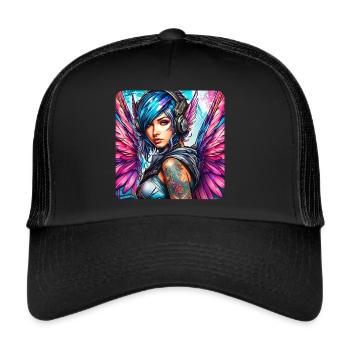 Ange cyberpunk cool avec des écouteurs - Casquette trucker  - noir/noir - Devant
