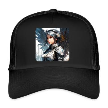 Ange cyberpunk cool avec des écouteurs - Casquette trucker  - noir/noir - Devant