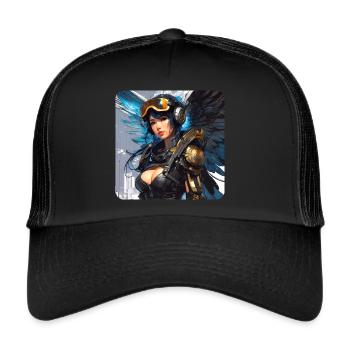 Ange cyberpunk cool avec des écouteurs - Casquette trucker  - noir/noir - Devant