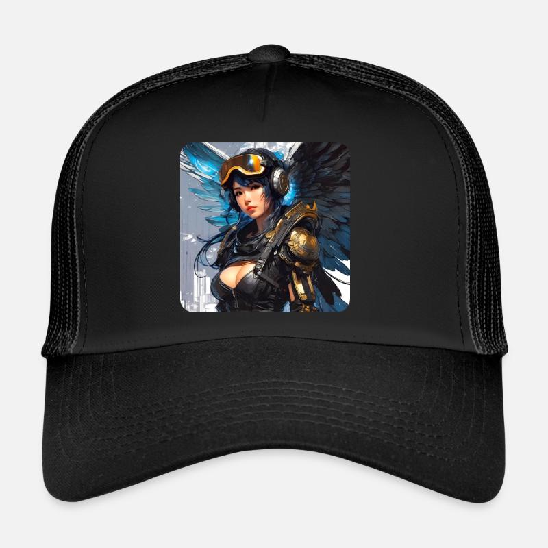 Cooler Cyberpunk Engel mit Kopfhörer Trucker Cap