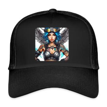Ange cyberpunk cool avec des écouteurs - Casquette trucker  - noir/noir - Devant