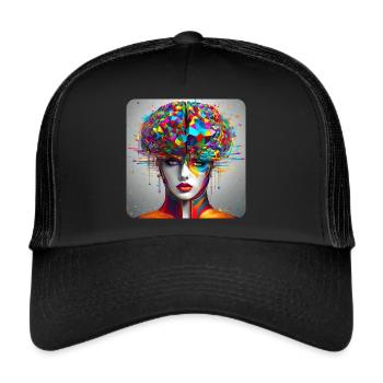 Cooles buntes Psychedelisches Motiv Frau - Trucker Cap - Schwarz/Schwarz - Vorne