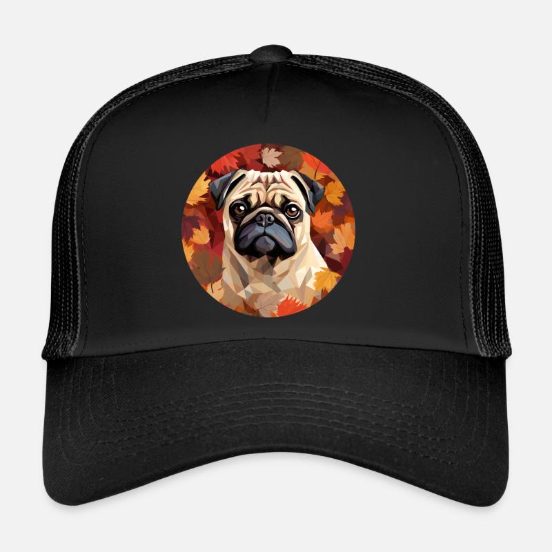 Chien carlin de style polygonal avec un design de feuillage d’automne Casquette trucker 