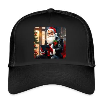 Cool modern Santa Claus in suit and tablet - Trucker Cap - black/black - Front