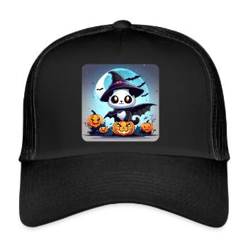 Niedliches Grusel Monster mit Kürbislaternen - Trucker Cap - Schwarz/Schwarz - Vorne