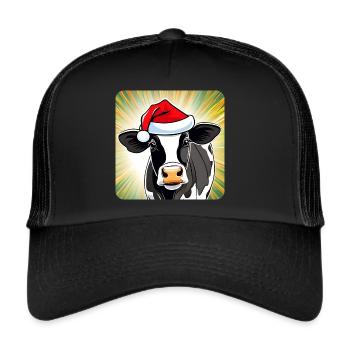 Niedliche Muh Kuh mit Weihnachtsmütze - Trucker Cap - Schwarz/Schwarz - Vorne