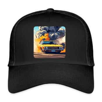 Oldtimer Drift Auto Turbo Rallye mit Rauch - Trucker Cap - Schwarz/Schwarz - Vorne