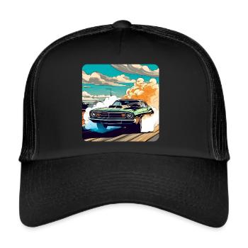 Oldtimer Drift Auto Turbo Rallye mit Rauch - Trucker Cap - Schwarz/Schwarz - Vorne