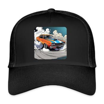 Oldtimer Drift Auto Turbo Rallye mit Rauch - Trucker Cap - Schwarz/Schwarz - Vorne