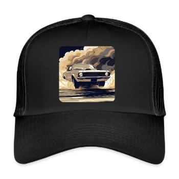 Oldtimer Drift Auto Turbo Rallye mit Rauch - Trucker Cap - Schwarz/Schwarz - Vorne