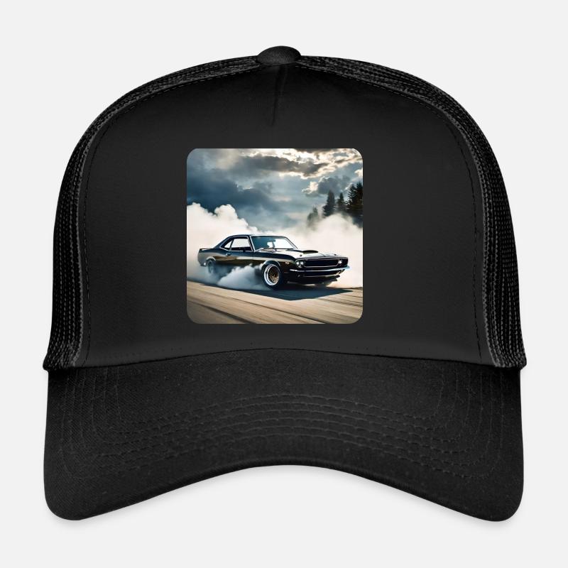 Schwarzes Odtimer Drift Auto Turbo mit Rauch - Trucker Cap - Schwarz/Schwarz