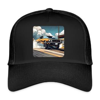 Oldtimer Drift Auto Turbo Rallye mit Rauch - Trucker Cap - Schwarz/Schwarz - Vorne