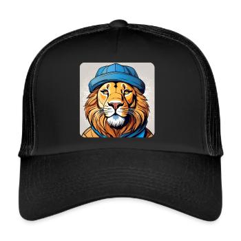 Lion cool avec chapeau - Casquette trucker  - noir/noir - Devant